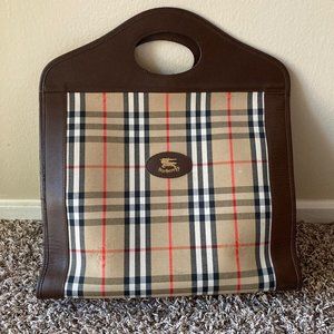 Burberry Vintage Brown Check Tartan Hand Held Bag Tote